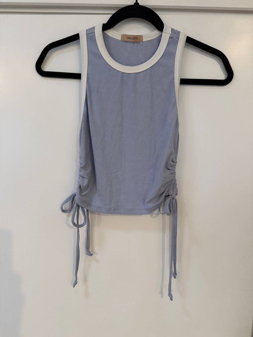 Golden Blue Ribbed Tank with White Trim Cropped with side shirting size XS/S
